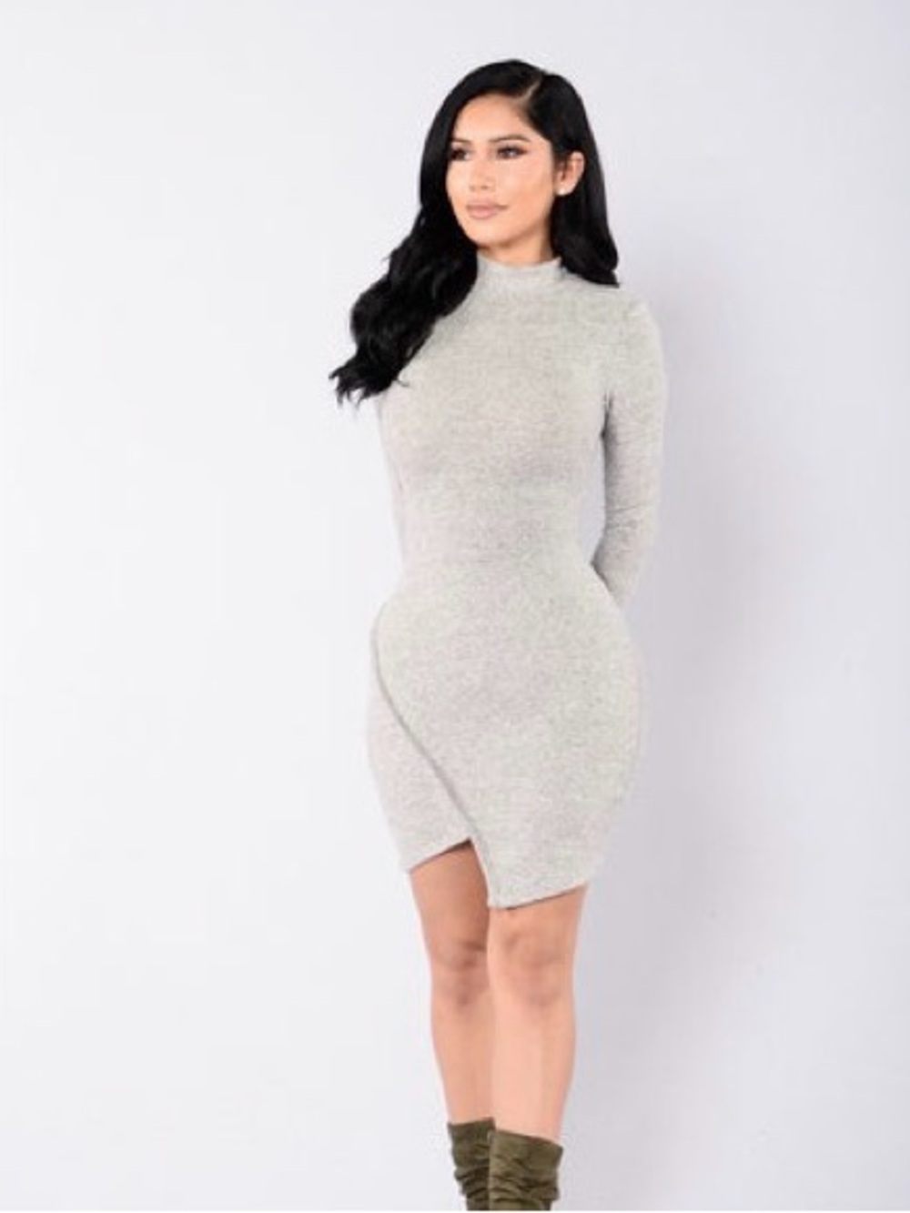 Fashion Nova Grey High-Neck Bodycon Wrap Skirt Dress